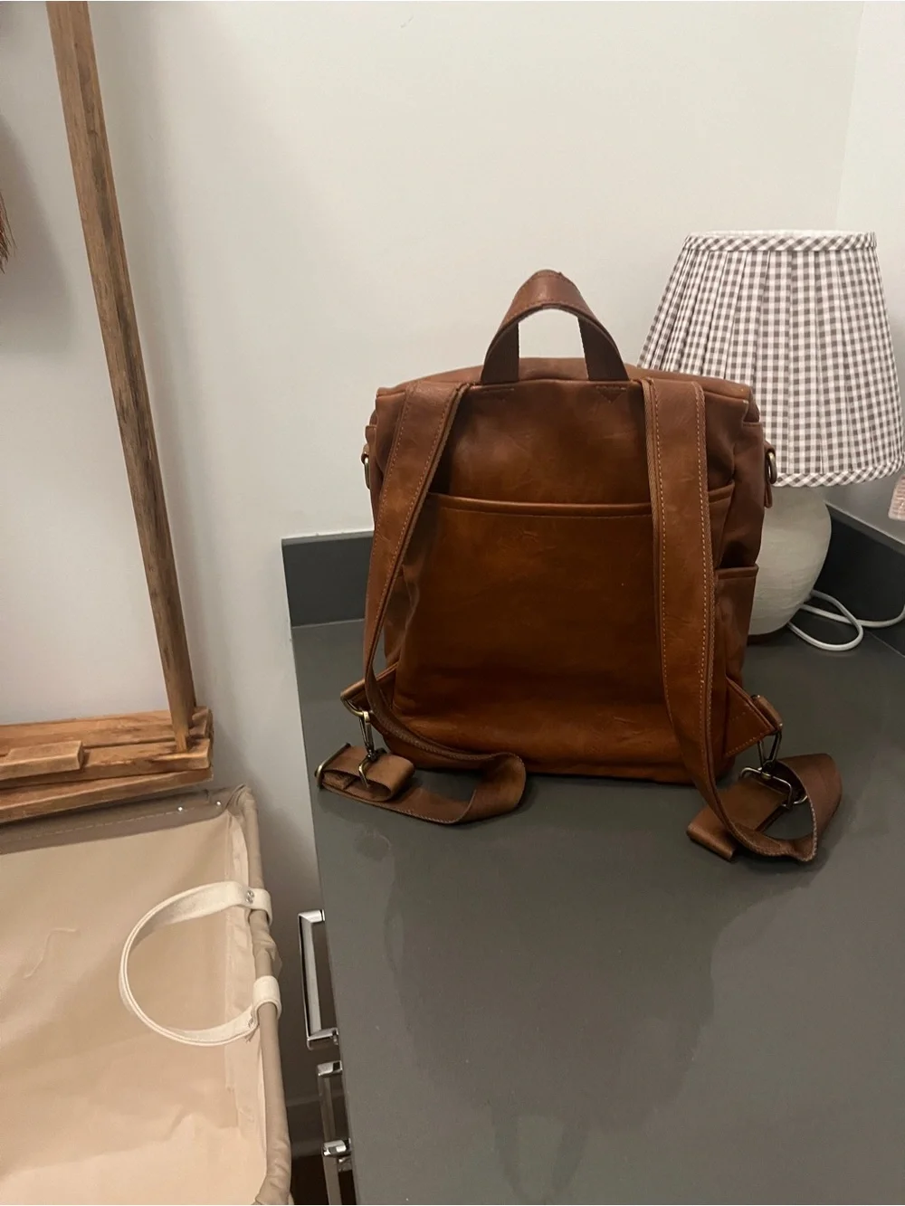 Azaria La Mère Tan Vegan Leather Backpack - Picture 3 of 9